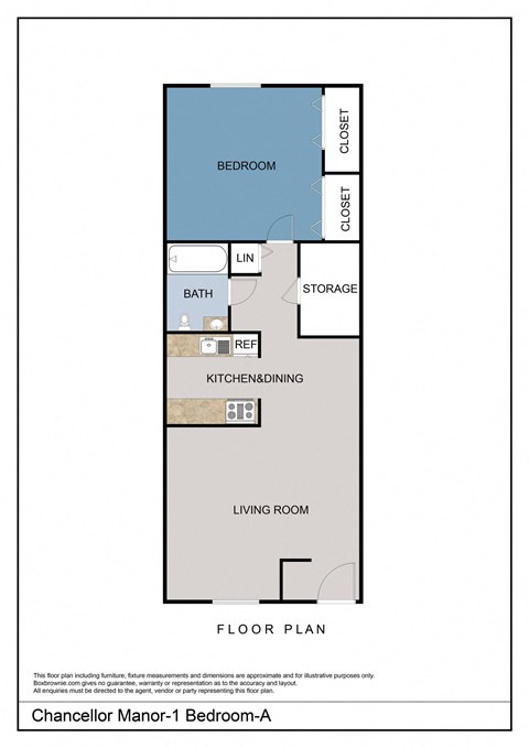Floor plan for 1 bed, 1 bath, 520 sqft